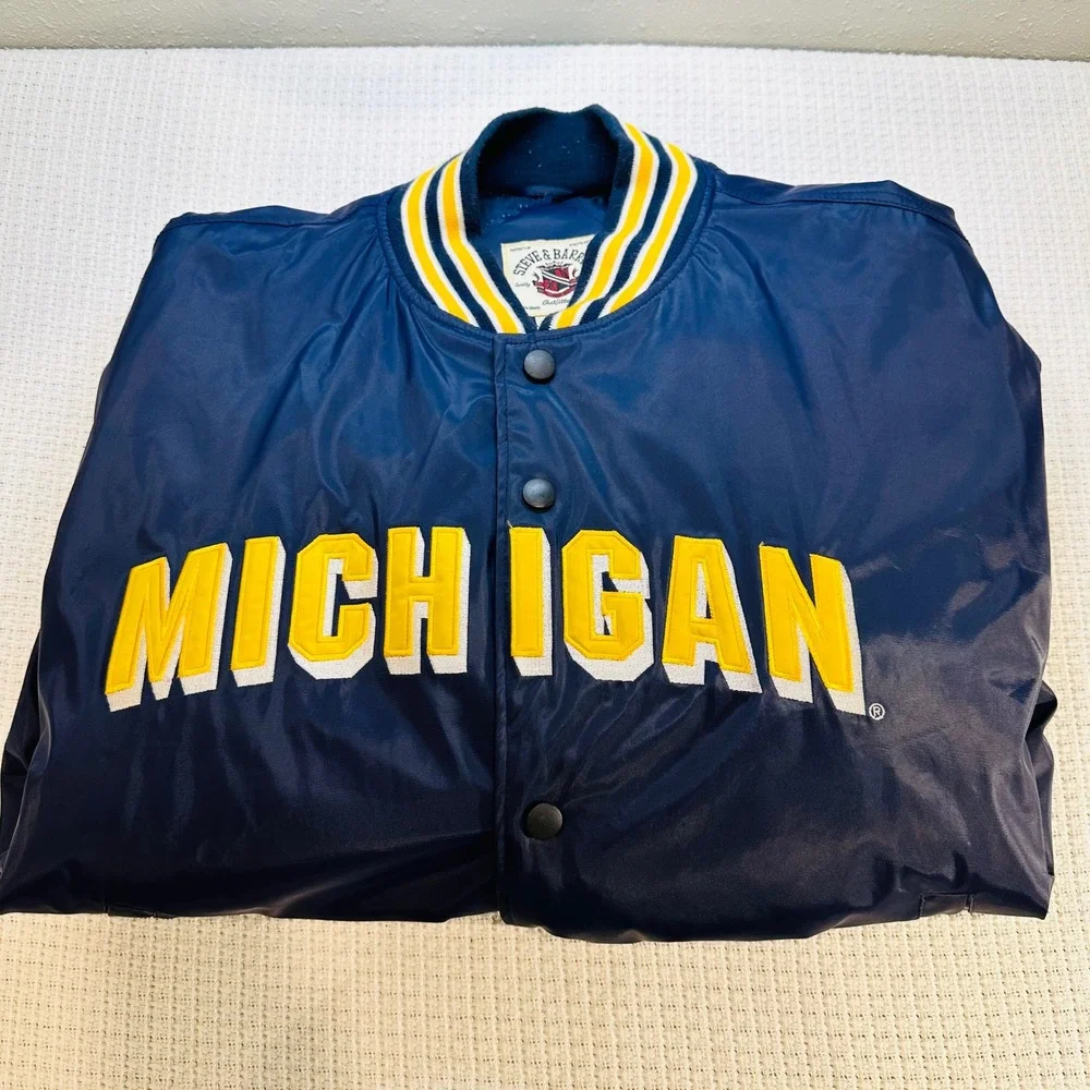 Vintage Steve Barrys Michigan Wolverines Satin Bomber Varsity Jacket Mens XL Y2K